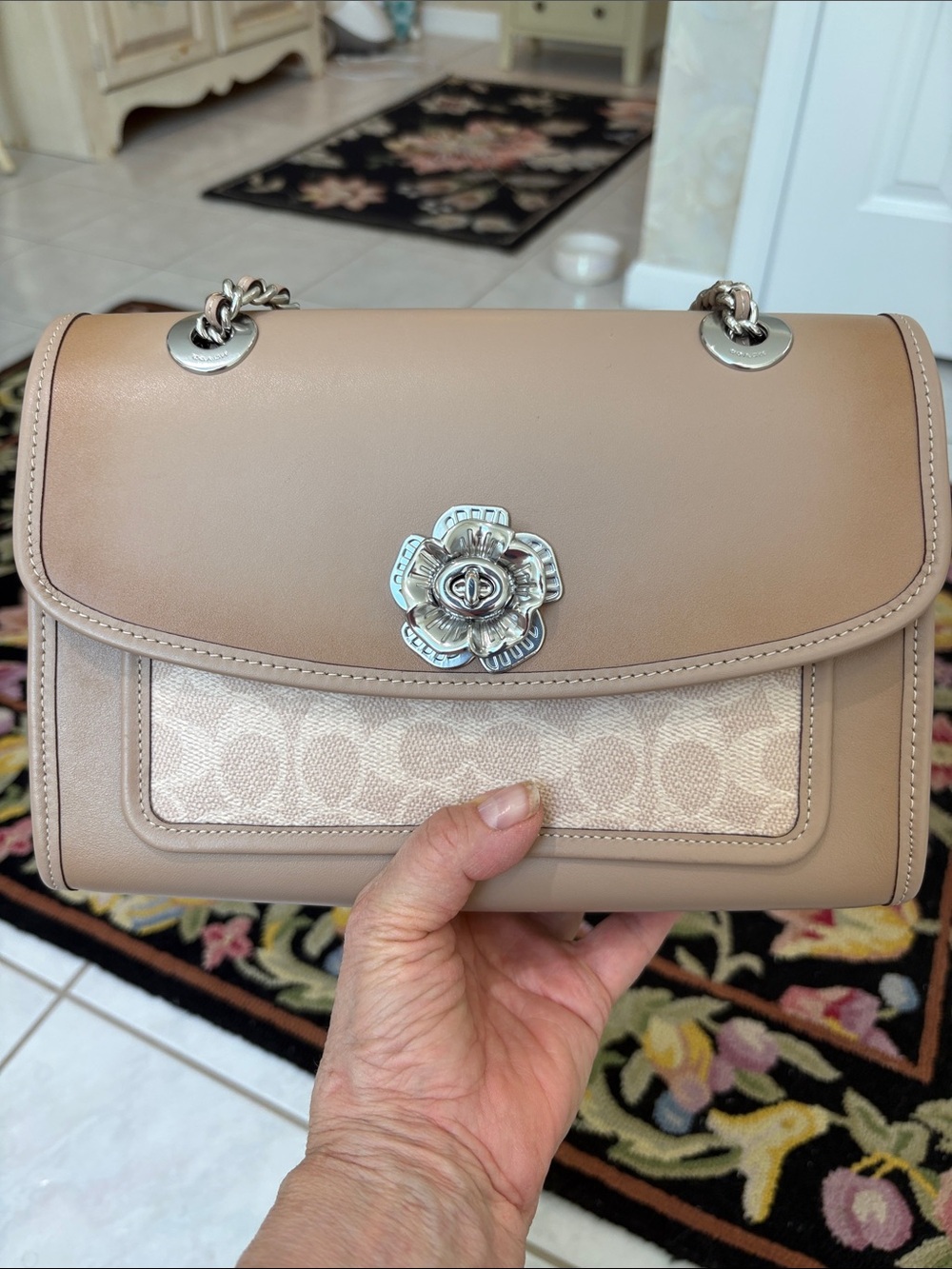 Coach Parker Shoulder Bag in Signature Logo, Calf Leather, and Silver Chain - Picture 13 of 13